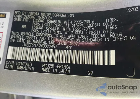 2004 Toyota Highlander V6 из США, поврежденный, VIN JTEEP21A240022457